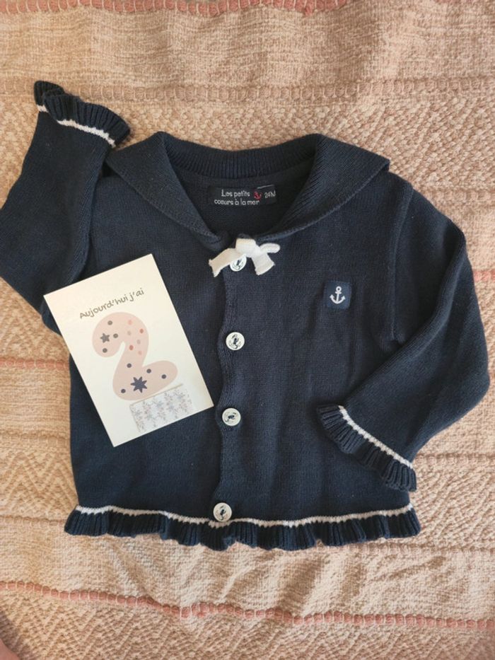 Gilet marin petits cœurs à la mer 24 mois