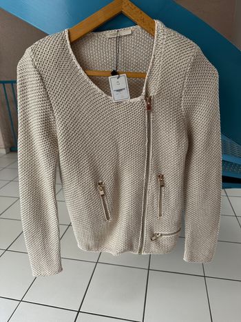 cardigan zippé beige effet brillant MAJE taille 36 NEUF