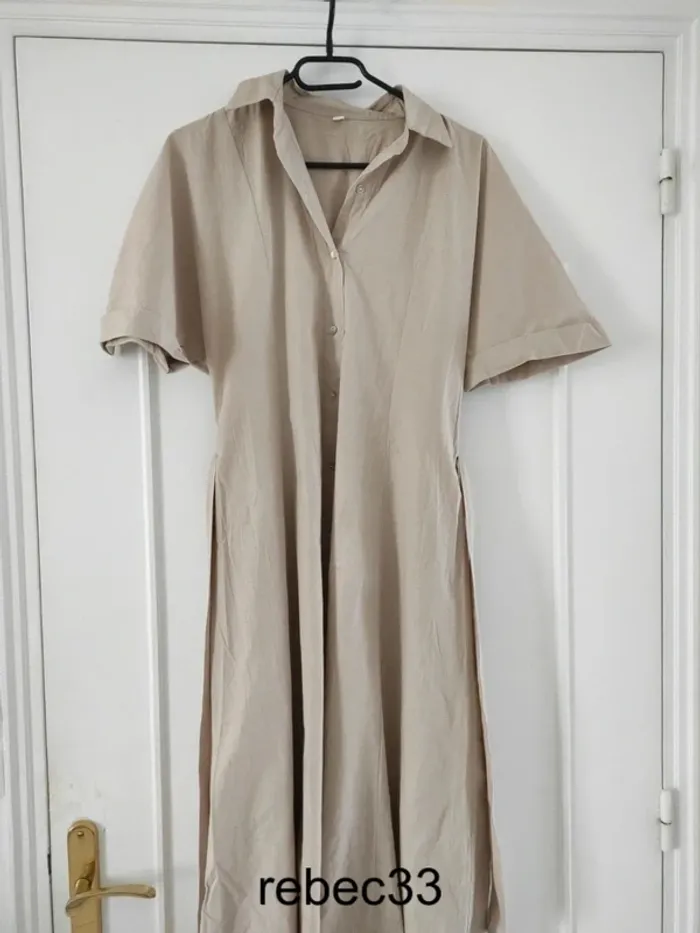 Longue robe chemise beige 100% coton shein - photo numéro 2