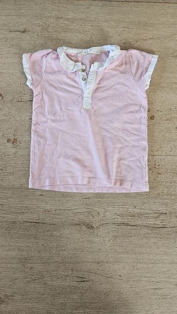 Polo rose clair à col blanc, Buissonnière, 4 ans