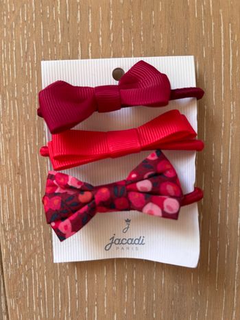 Lot de 3 élastiques cheveux Jacadi dont 1 noeud Liberty Wiltshire rouge neufs emballés