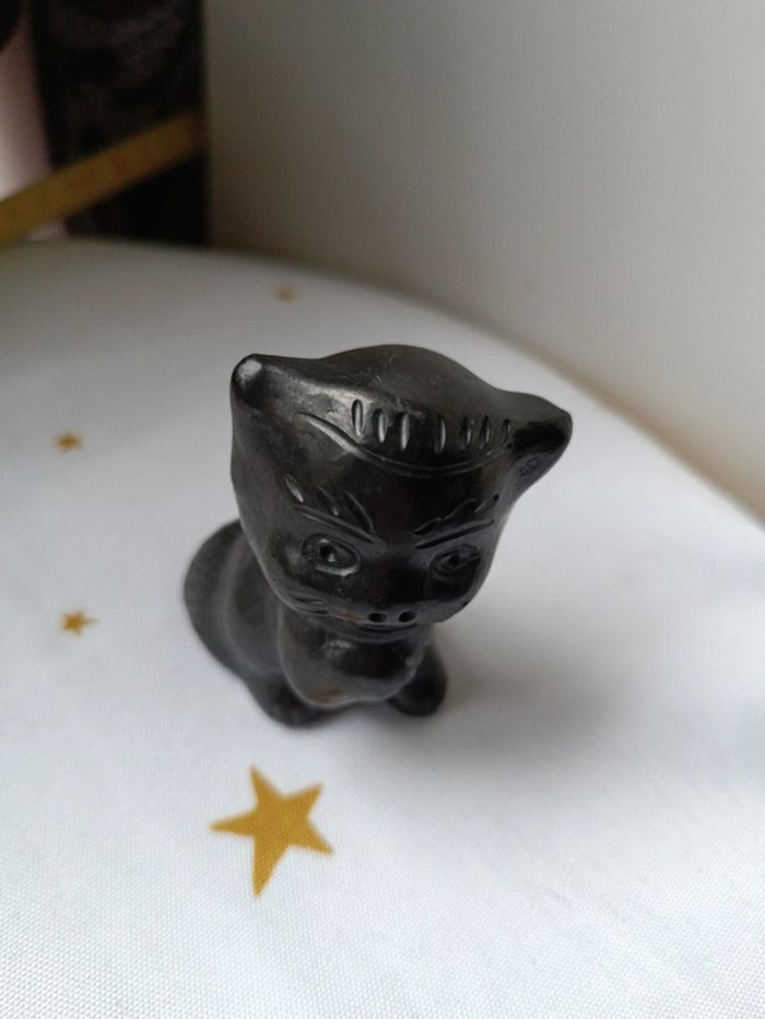 Chat cat kitten kitties Kitty noir black pierre noir volcanique obsidienne terre cuite sculpture - photo numéro 8