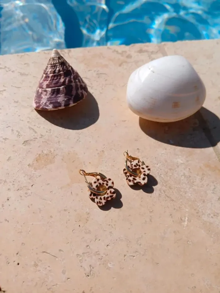 Boucles d'oreilles fleurs motif léopard or doré acier inoxydable summer