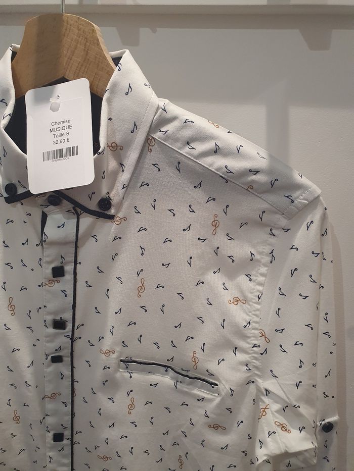 Chemise Musique blanc/camel Taille S (taille petit) - photo numéro 2