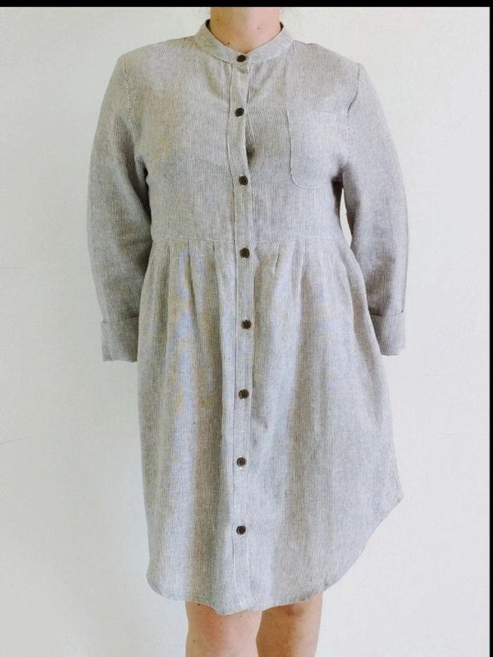 Robe chemise - Écru rayée marron - Lin Viscose - Léa Fashion - S - Excellent État