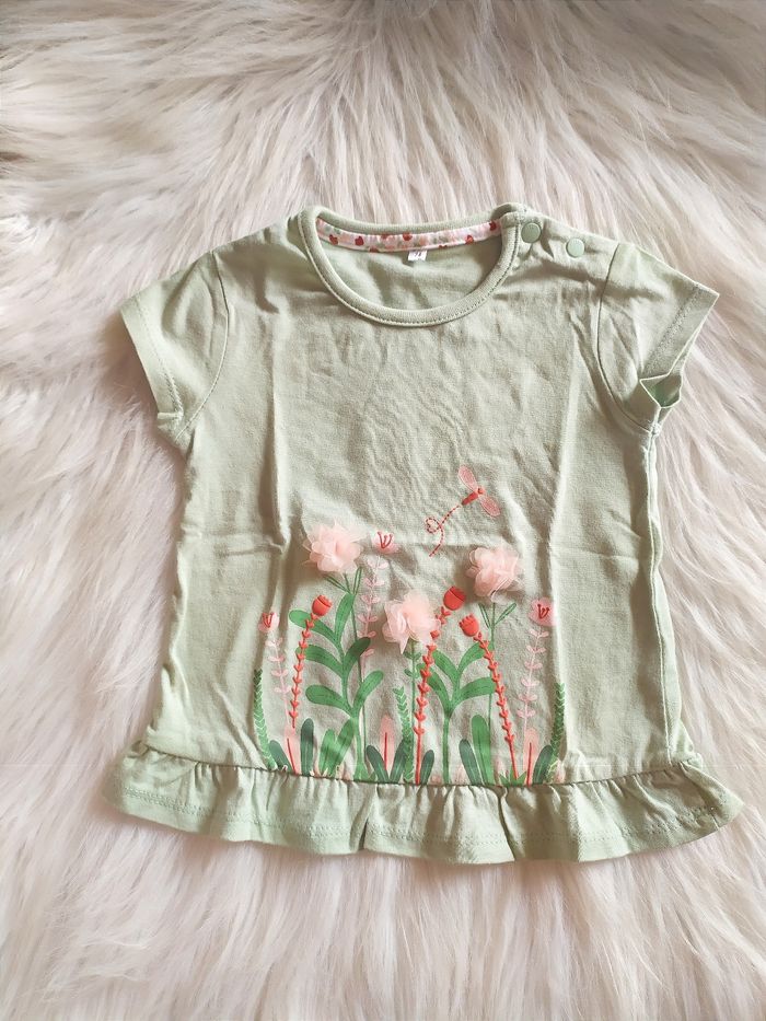 Tee-shirt coton motif végétal avec tulle bébé fille 74 cml