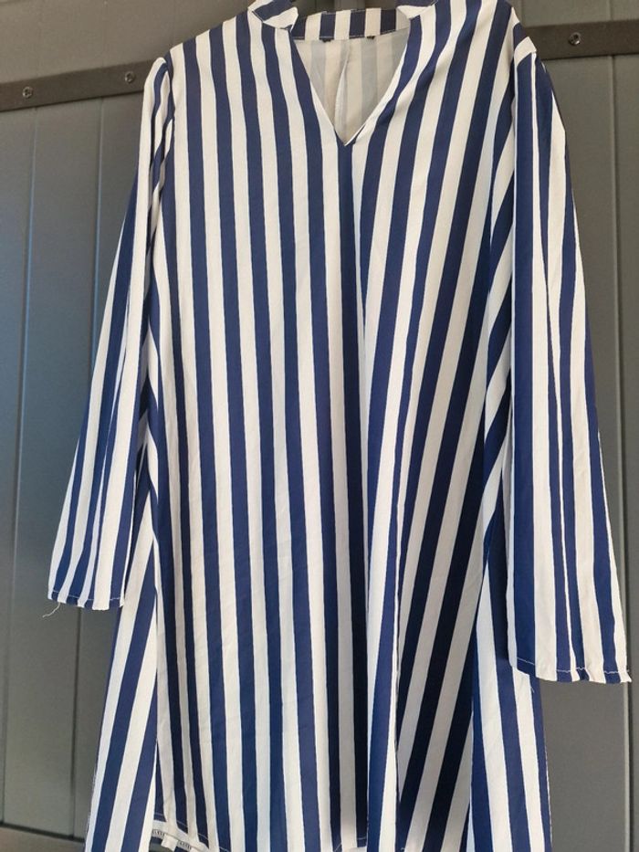 Robe droite rayures bleu marine blanc - photo numéro 3