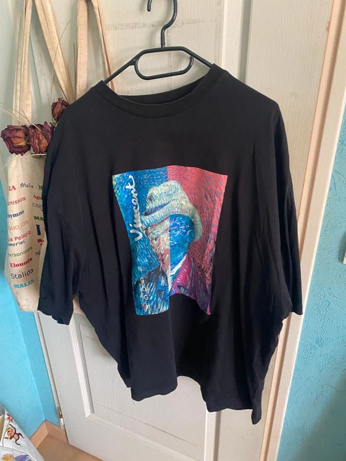t-shirt over size noir dessin Vangogh - photo numéro 4