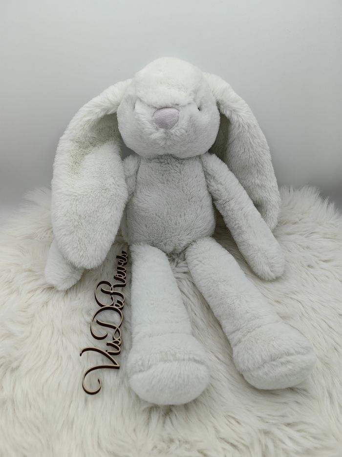 Doudou peluche lapin blanc cassé