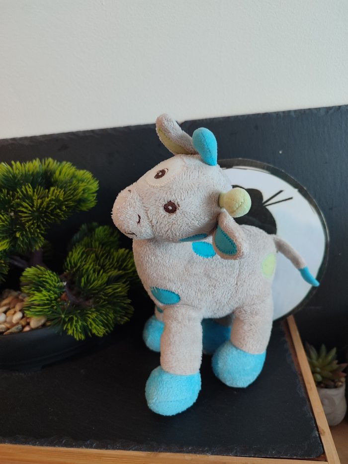 Doudou girafe grise bleue Bebisol Arthur et Lola vert rond tâche Gris Peluche