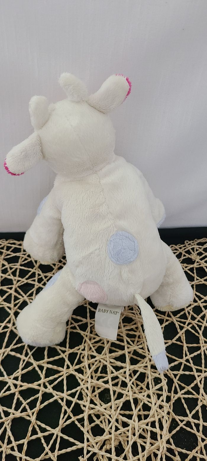 Doudou vache blanche taches rose bleu BABY NAT - photo numéro 3