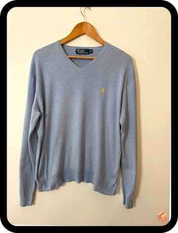 Pull Ralph Lauren – Taille L/G équiv. XXL oversize – Bleu ciel – Cavalier jaune