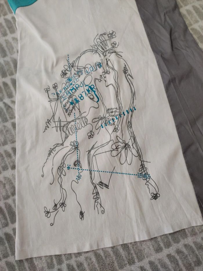 Robe coton blanc turquoise grise imprimé taille 42 - photo numéro 2