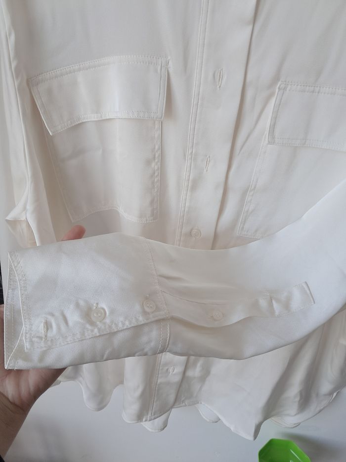 Chemisier chemise blouse fluide effet satiné beige - photo numéro 4