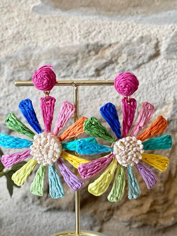 Boucles d’oreilles fleurs xxl multicolores bijou coloré et original 