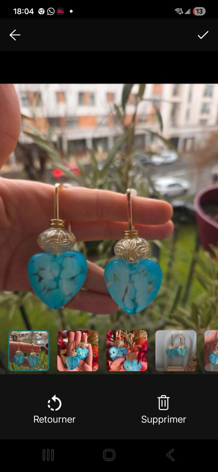 Clips 🩵perles de verre et doré - photo numéro 1