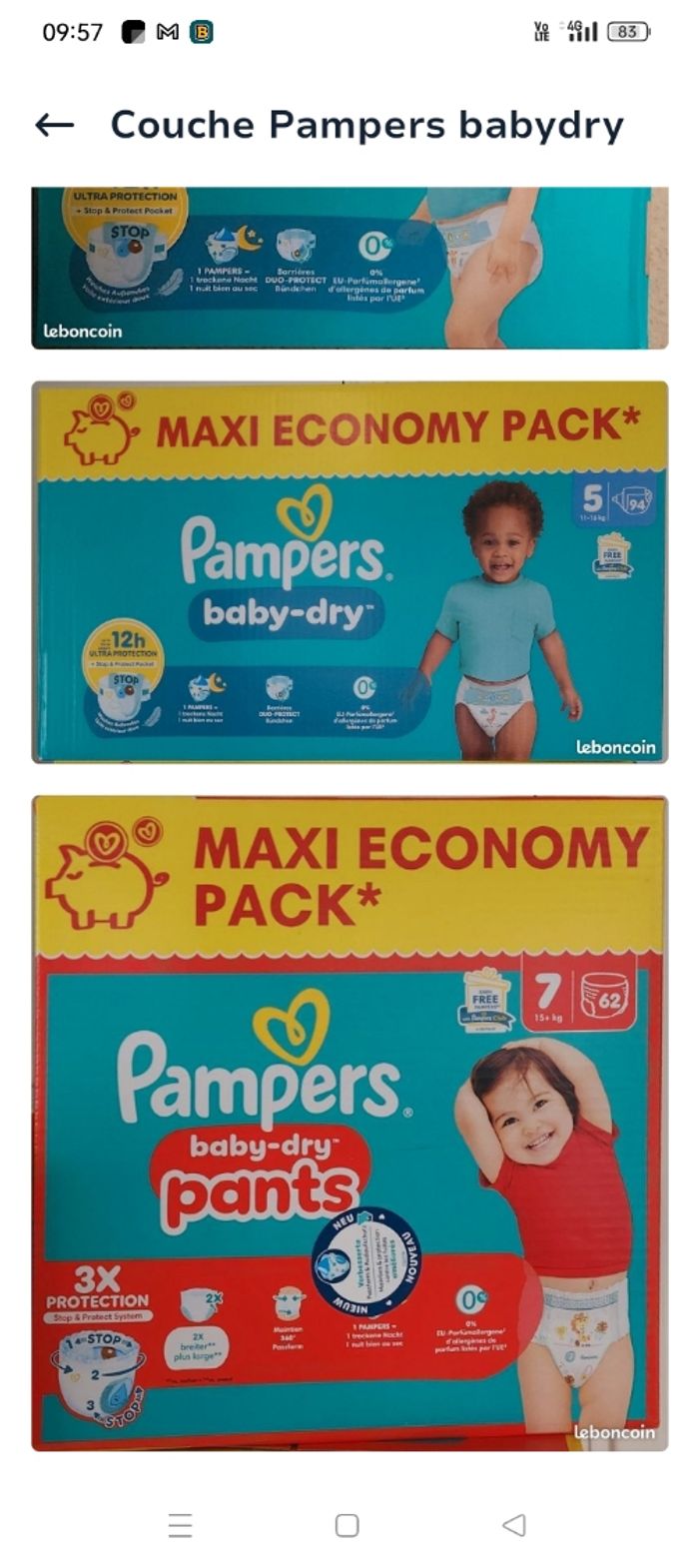 Couches   Pampers  pants et normals différentes taille de 2 a 8