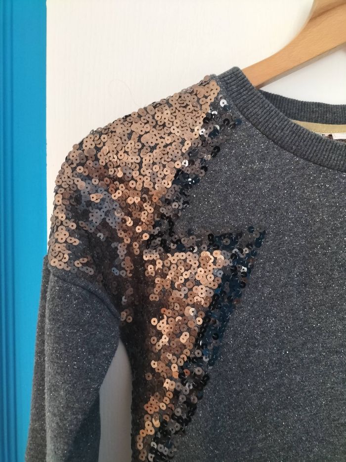 Robe sweat grise avec sequins dorés - photo numéro 3