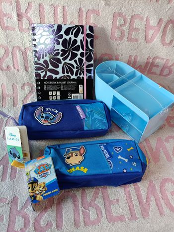 Lot papeterie enfant Stitch + Pat Patrouille + bullet journal + organiseur – neuf