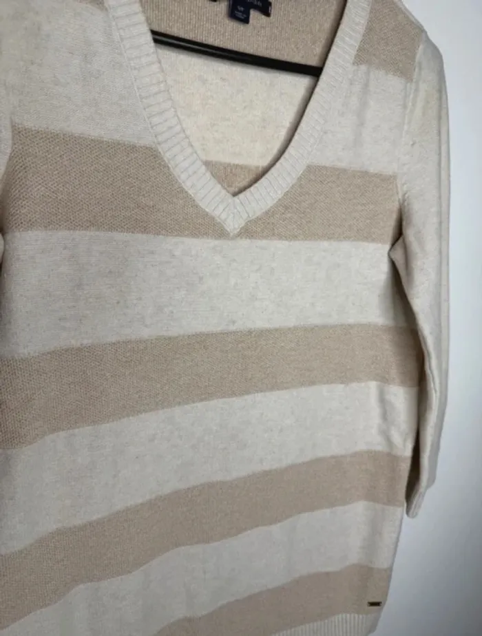 🍂 Magnifique pull Col V Tommy Hilfiger / Marinière beige - T/S 🍂 - photo numéro 3