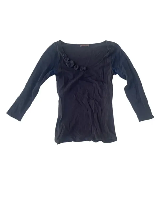 T-shirt manches 3/4 noir avec fleurs ton sur ton Moloko taille 38