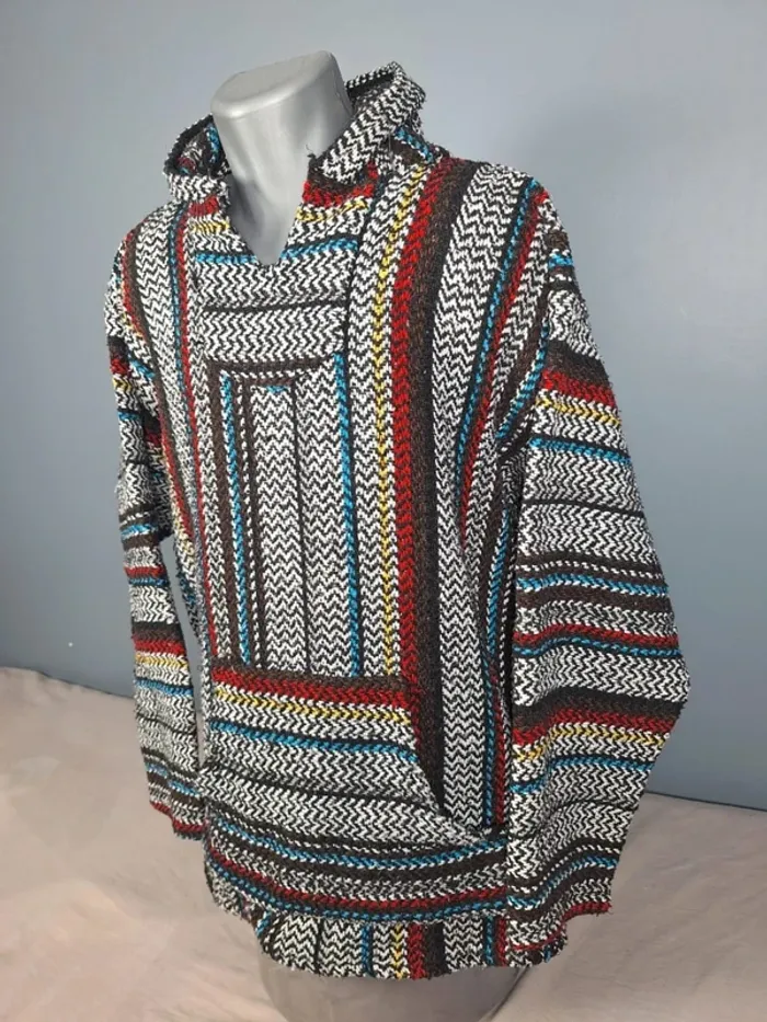 sweat a capuche / Hoodie/baja/poncho mexicain - taille 3XL - homme - multicolore / fait main (647) - photo numéro 3