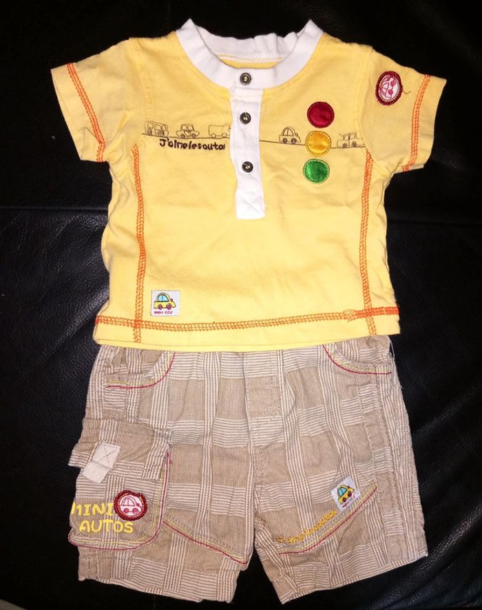 Ensemble short tee-shirt veste sans manches 6 mois TBE - photo numéro 2
