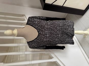 Blouse manches 3/4 Gémo noire à motif léopard blanc beige et noir