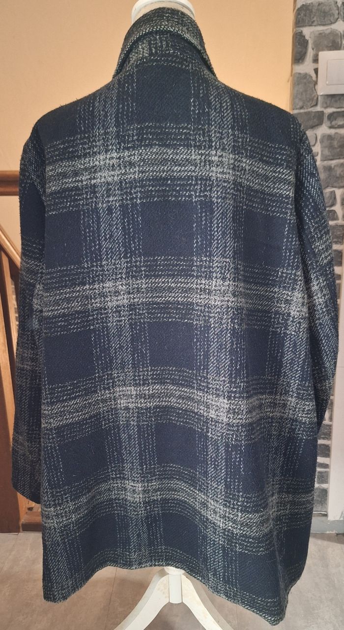 Manteau zippé bleu marine et gris à carreaux grande taille - photo numéro 6