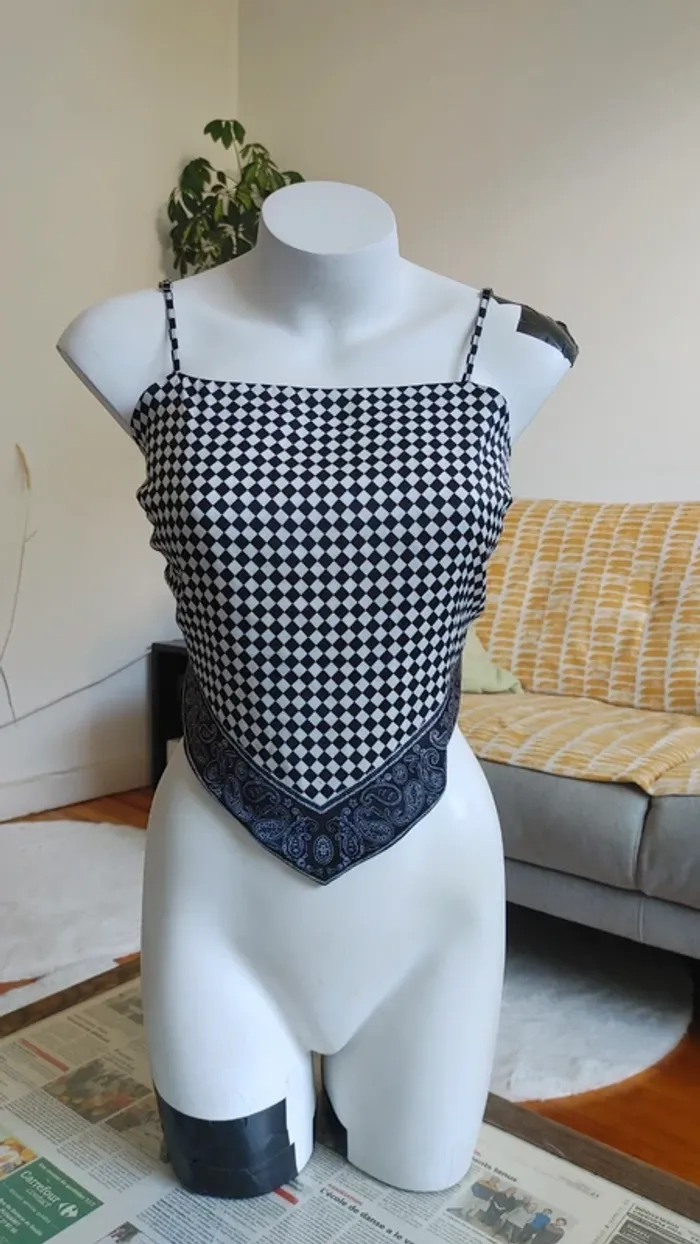 Top foulard à nouer dans le dos damier