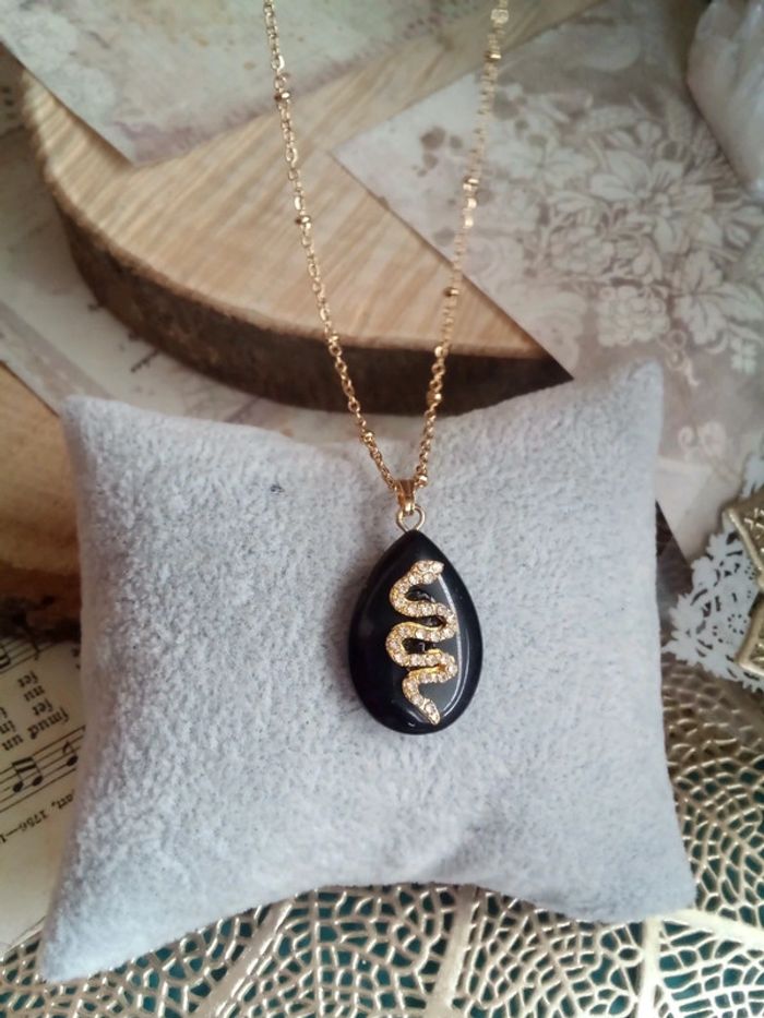 Collier obsidienne naturelle serpent