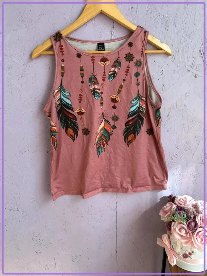 Débardeur Shein Rose Imprimé Plumes