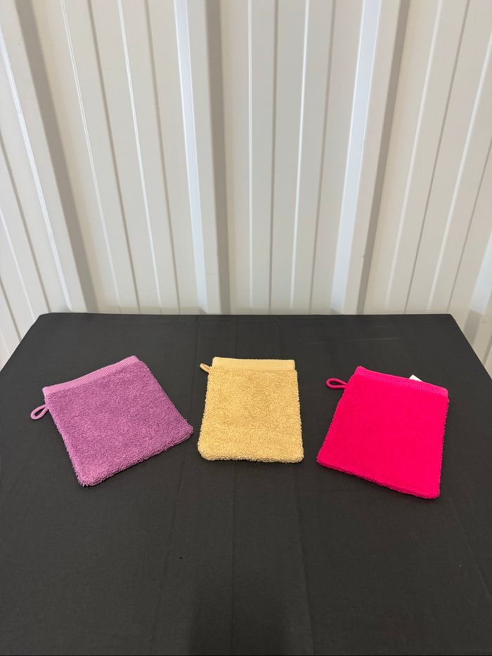 Lot de 3 Gants de Toilette 100% Coton Portugais - Couleurs Vives & Douceur Max