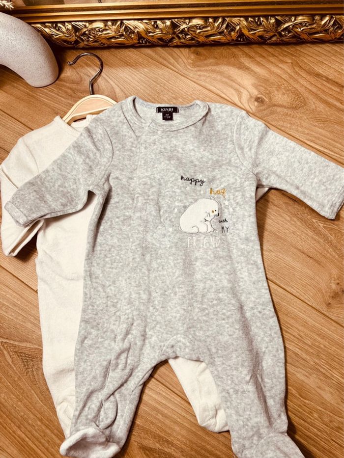 Taille 3 mois lot de 2 pyjamas velours garçon mixte Kiabi crème gris * clove ours * 🎀 - photo numéro 3