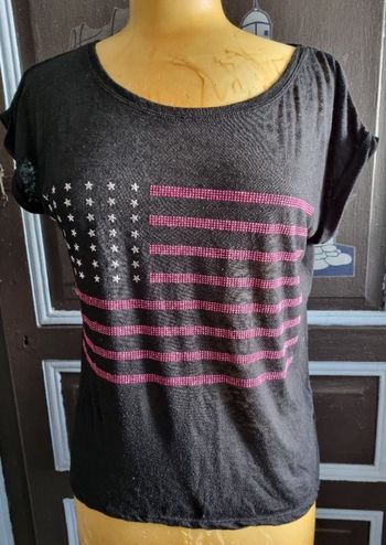 T-shirt noir avec strass drapeau américain taille M