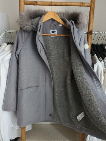 Joli manteau laine à capuche gris très chaud Okaïdi 12 ans