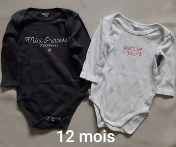 lot de 2 bodies manches longues gris et blanc - 12 mois