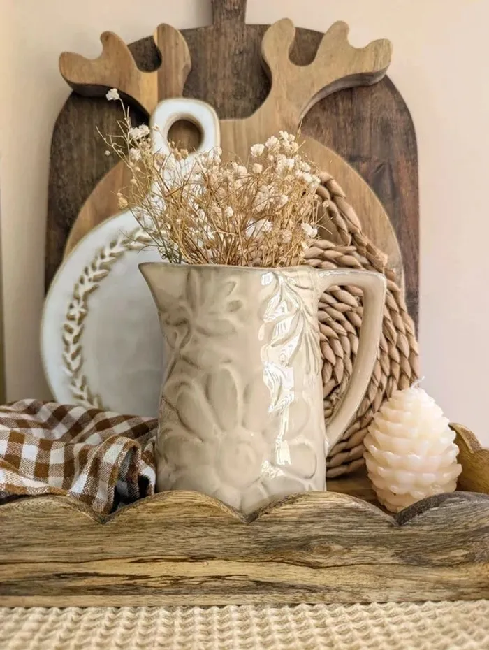 Joli vase en céramique, motifs fleurs - Neuf
