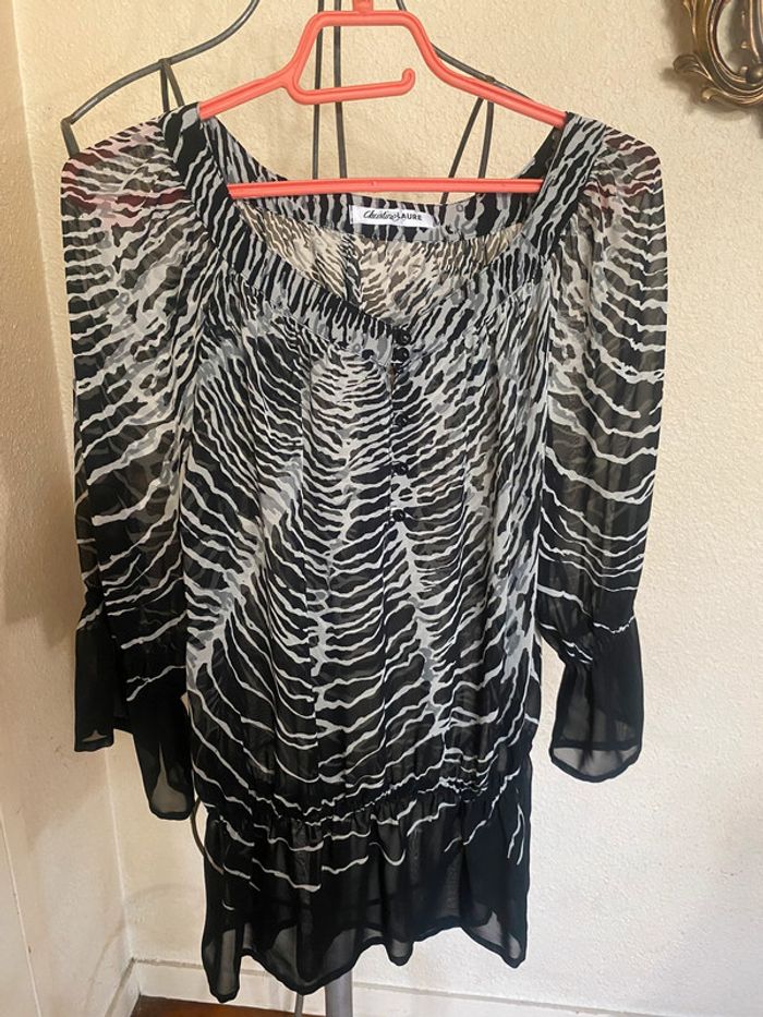 Haut léger semi transparent motif zébré Christine Laure