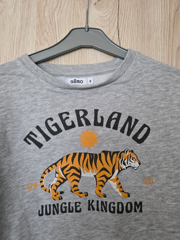 PULL GARÇON 👦 GRIS MOTIF TIGRE LAND 🐅  TAILLE 8ANS MARQUE GÉMO - photo numéro 2