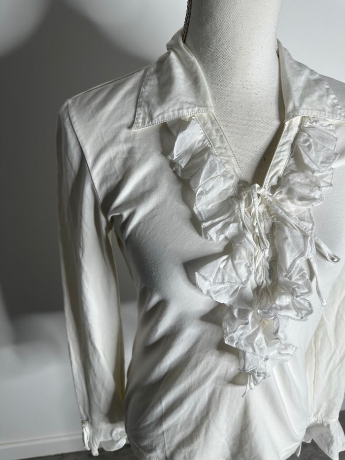 Chemisier blanc froufrous et mesh Anne Fontaine T42 XL - photo numéro 2