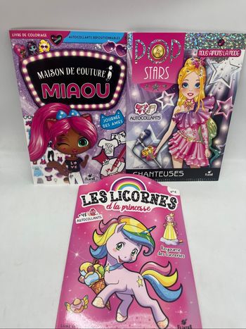 Lot de 3 livres D’activités Magazines filles gommettes mode licorne coloriages Neuf