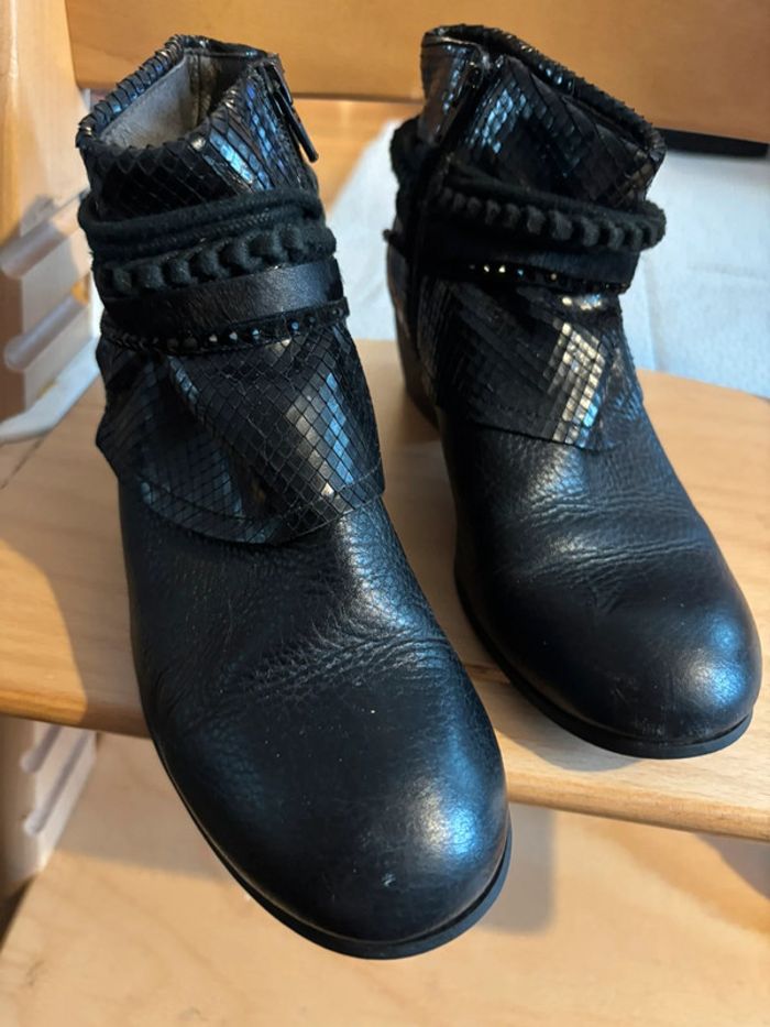 Bottines en cuir noir effet serpent Mamzelle - photo numéro 2