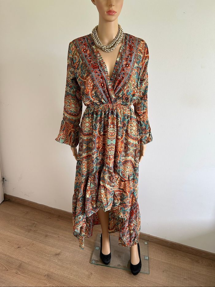 Robe longue imprimée neuve en soie Corte Hindu taille unique - photo numéro 3