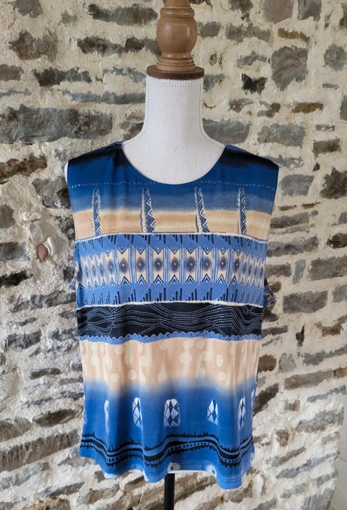 Débardeur à motifs bleu beige irisé Fosby Taille 46