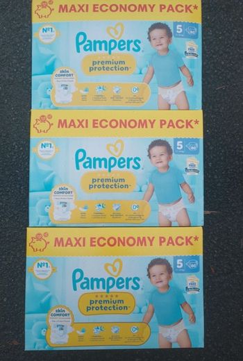 3 cartons de couches pampers premium taille 5