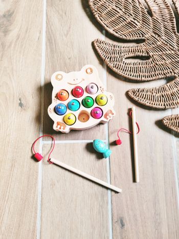 🎣 Pêche à la ligne magnétique aimantée forme grenouille avec poissons en bois