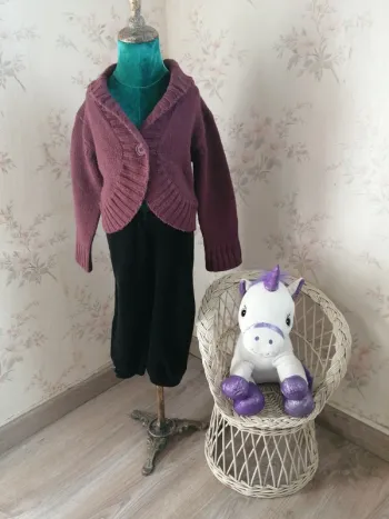 Gilet Boléro marron prune avec bouton et détails côtelés / liorina / (6ans)