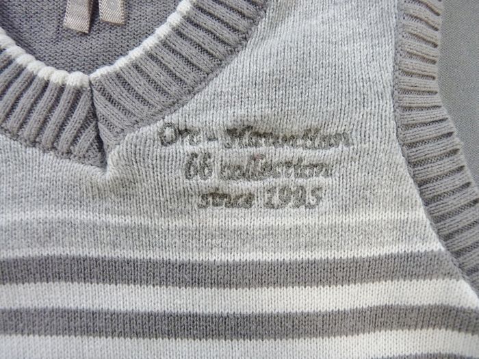 Pull sans manche tricot gris blanc rayures ORCHESTRA 6 mois 67 cm garçon - photo numéro 2
