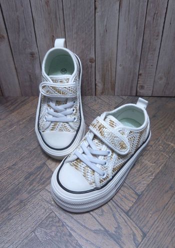 Baskets Fille Blanches & Dorées - Style Tweed Chic - Neuves Taille 27